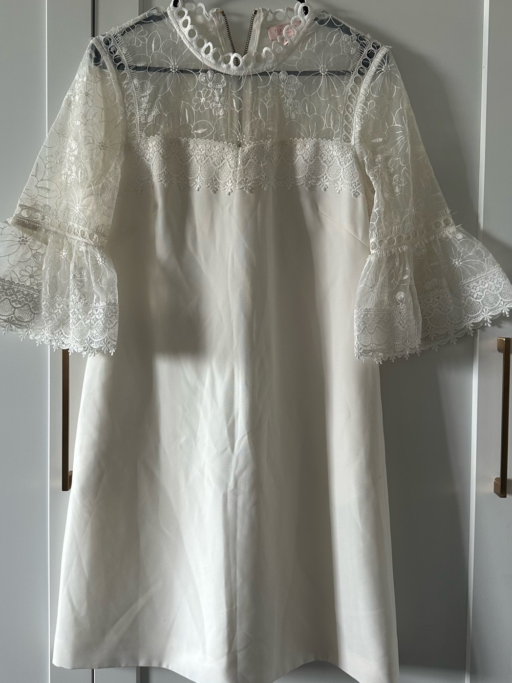 Ted Baker London Ivory Lace Sleeve Shift Dress